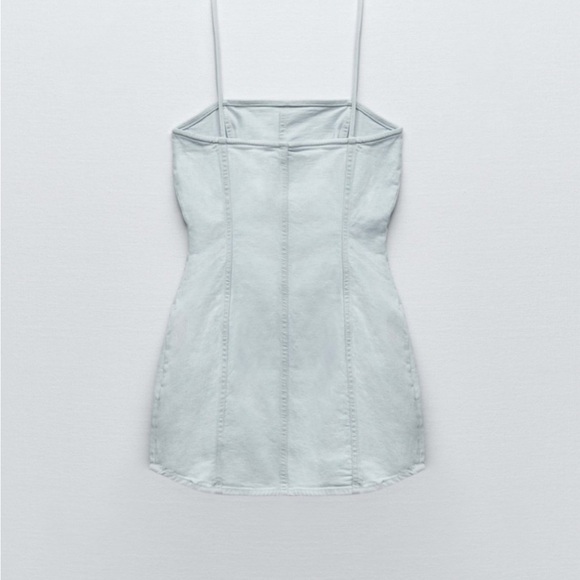 ZARA Denim Mini Dress Light Blue Spaghetti  Straps Side Zipper Size M - Picture 10 of 11